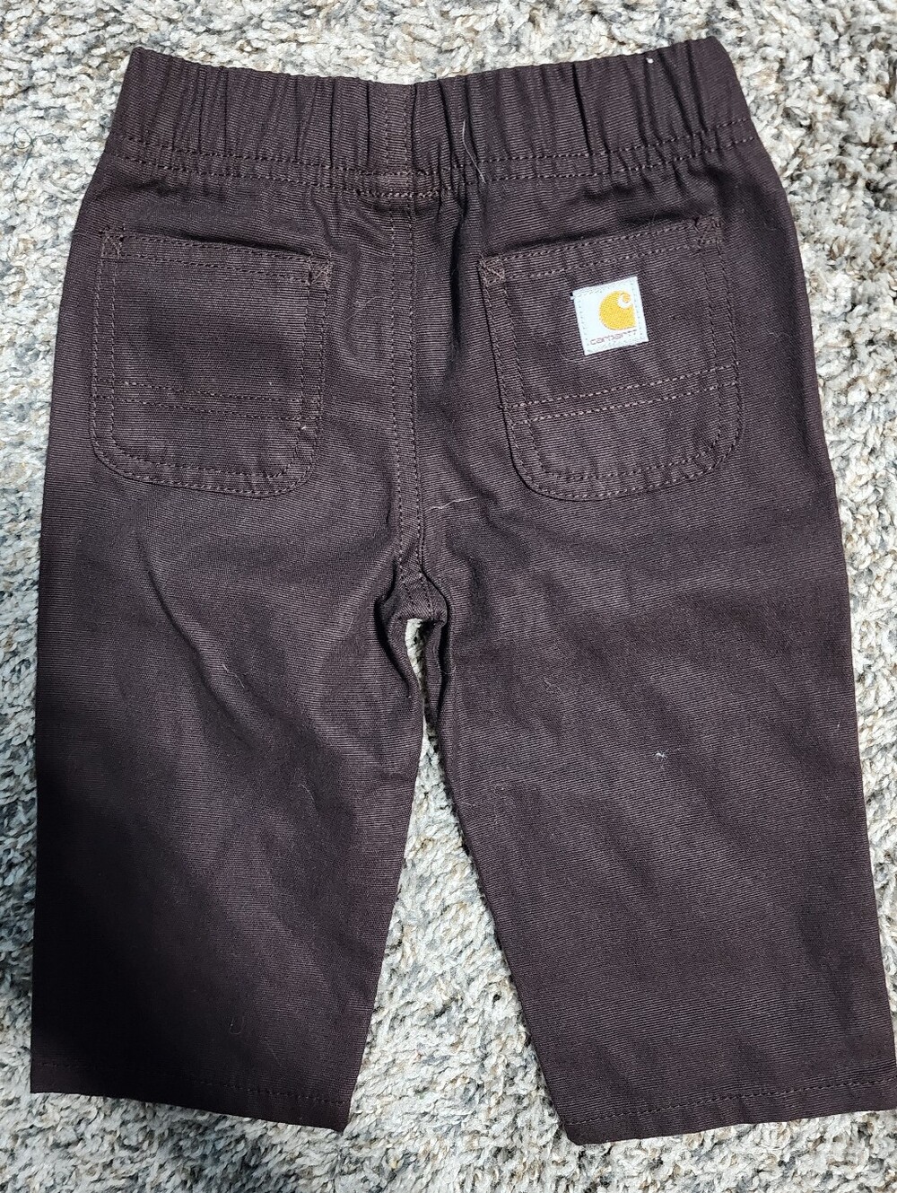 Carhartt Kids Dark Brown Elastic-Waist Utility Pants Size 6 Months 100% Cotton